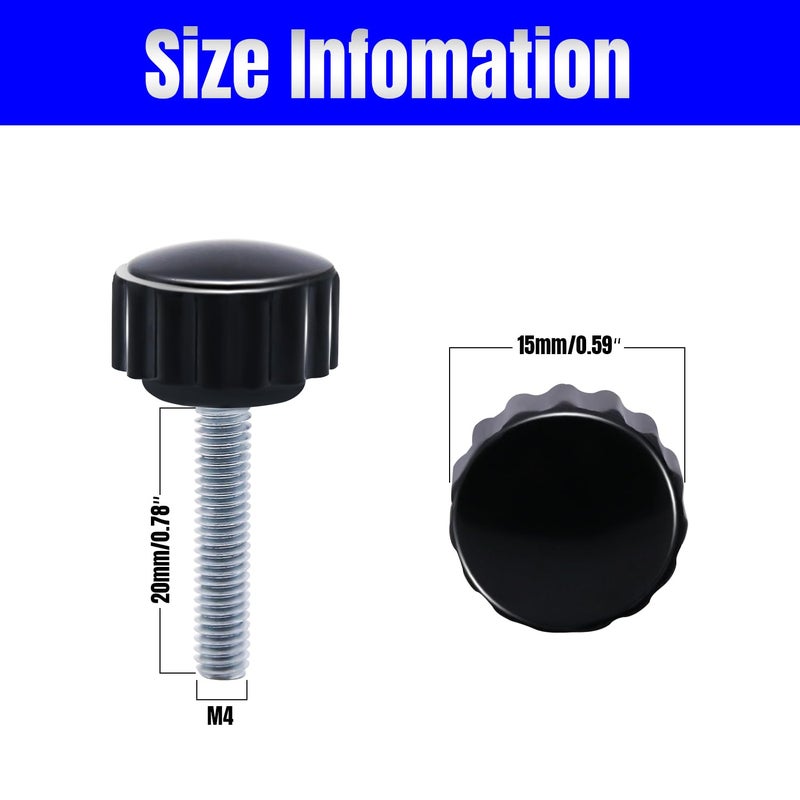 QIMAOO 8pcs Metric Male Thread Knurled, M4 x 20mm Black Thumb Screw Clamping Knobs Plastic Grip Threaded Knurled - Image 2